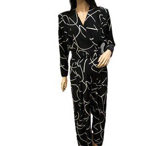 Vintage Liz Claiborne Jumpsuit Black/White Abstract Print (Size 4)